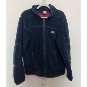 LL Bean Sherpa Fleece Mountain Jacket Full Zip Deep Pile Retro Navy Blue Men's L